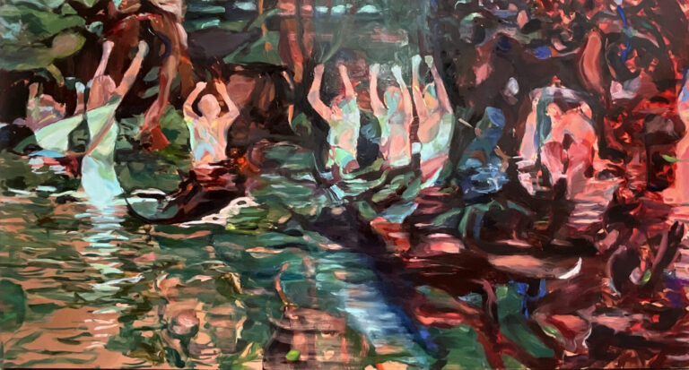 Laura Malone Gathering Darkness, Gatherling Light Oil On Copper Panel 28.25 X 54 2023