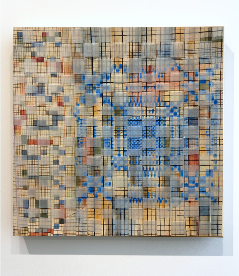 Andrea Brewster Draft 1 2026 giclee print, woven vellum 10x10 photo courtesy of the artist